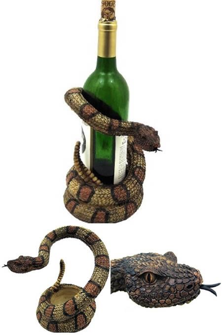 Lifelike Rattlesnake Wine Bottle Holder Kitchen Decor ($21.95) .